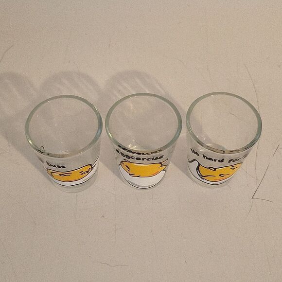 Sanrio Hello Kitty Guadetama Lazy Egg Mini Shot Glasses Set Of 3 - Picture 7 of 10